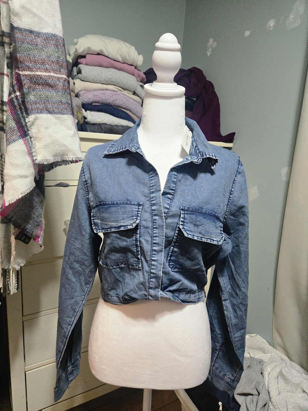 Indulge In Blue Denim Crop Shirt - Blue